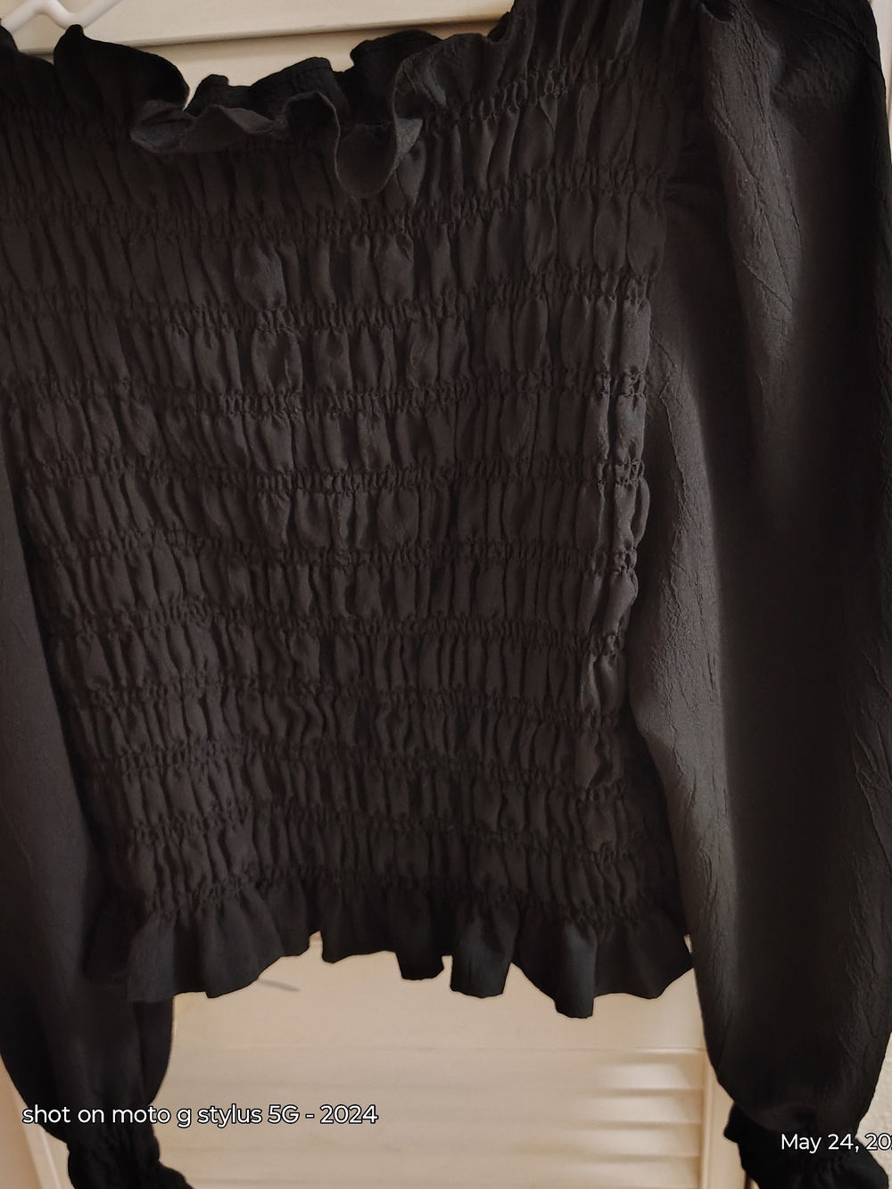 H&M Black Smocked Ruffle-Neck Blouse - Picture 3 of 7